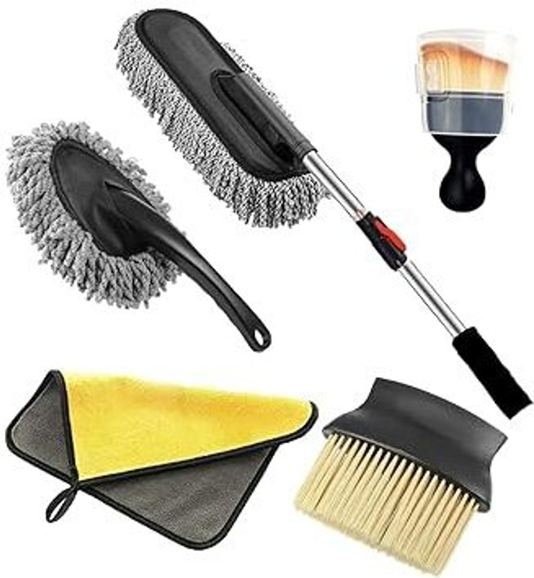 QNJL 5-Piece Microfiber Cleaning Kit Home| Multi-Surface Duster Set for Home & Car Wet and Dry Duster Set