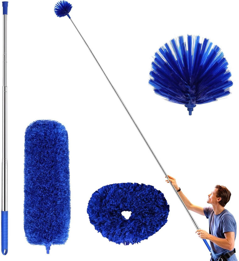MEEJEEK Microfiber Ceiling Fan Duster-Cobweb Cleaner Brush Kit Telescopic Extension Pole Wet and Dry Duster Set(Pack of 3)