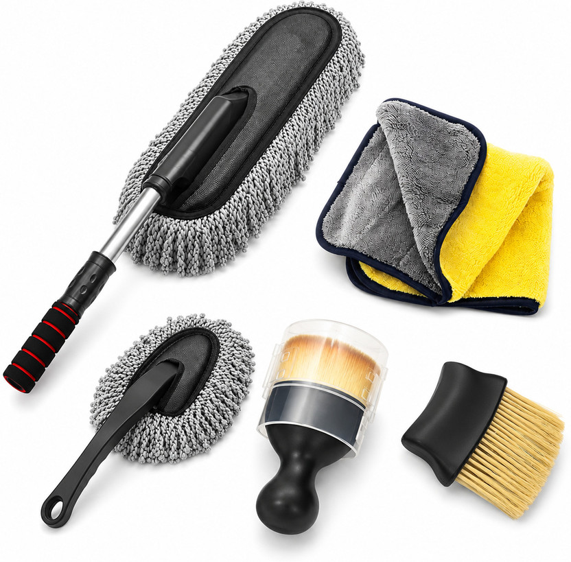 Decozare 1 BIG CAR DUSTER, 1 SMALL CAR DUSTER, 1 VENT BRUSH, 1 SMALL BRUSH, 1 MICROFIBER CLOTH Combo
