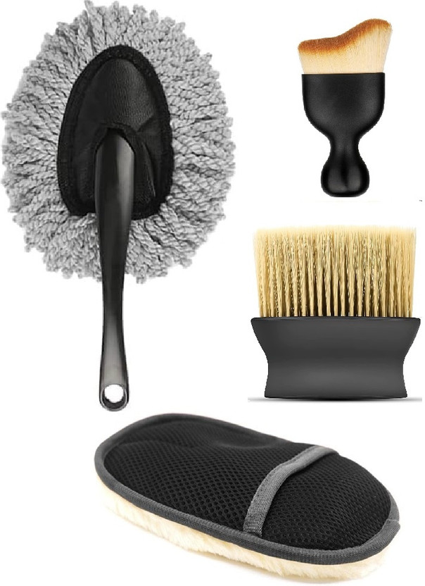MORVIKA Car Cleaning Combo - Microfiber Duster, Wash Glove, Detail Brush & Cloth Set Wet and Dry Duster Set(Pack of 4)