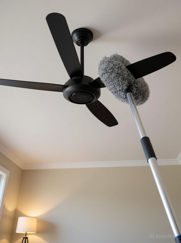 MAXOSHINE Cleaning High Ceiling Feather Microfiber Fan Duster ExtensionPole Wet and Dry Duster
