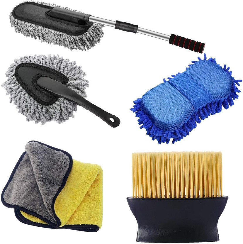 ORIDOR Premium Car Cleaning Combo Kit with Microfiber Glove Sponge and Brush Wet and Dry Duster Set(Pack of 5)