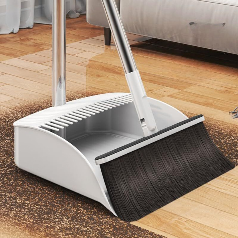 MEXERRIS Long Handle Broom and Dustpan Set for Home Cleaning Stainless Steel Dustpan(Multicolor)