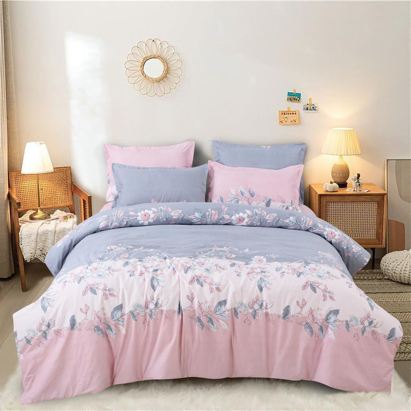 Sitting Style Polycotton Double King Sized Bedding Set(Comforter Size 90 x 100 Inch Bedsheet 90x100 Inch) 2 Pillow Covers(18x27 Inch), 300TC Microfiber Glace Cotton AC Comforter Set King Size Double Bed with 1 Flat bedsheet-90x100 inch and 2 Pillow Covers II 4 pc Bedding Set-Multicolor)