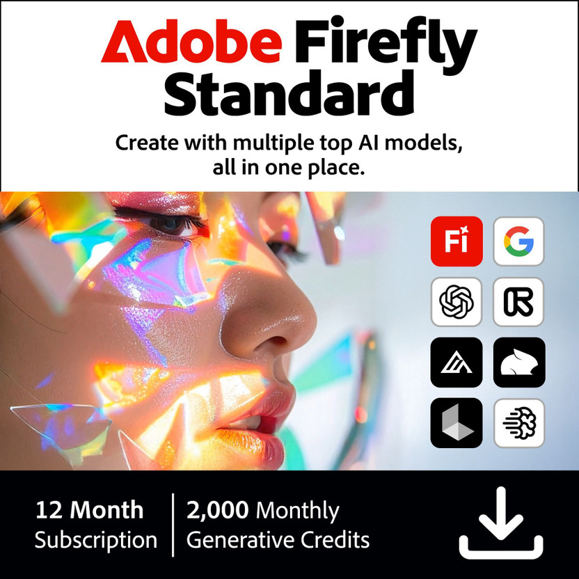 Adobe App Firefly Standard | AI- powered Content Creation Tool | 2,000 Monthly Generative Credits | 12-Month Subscription Digital Gift Card