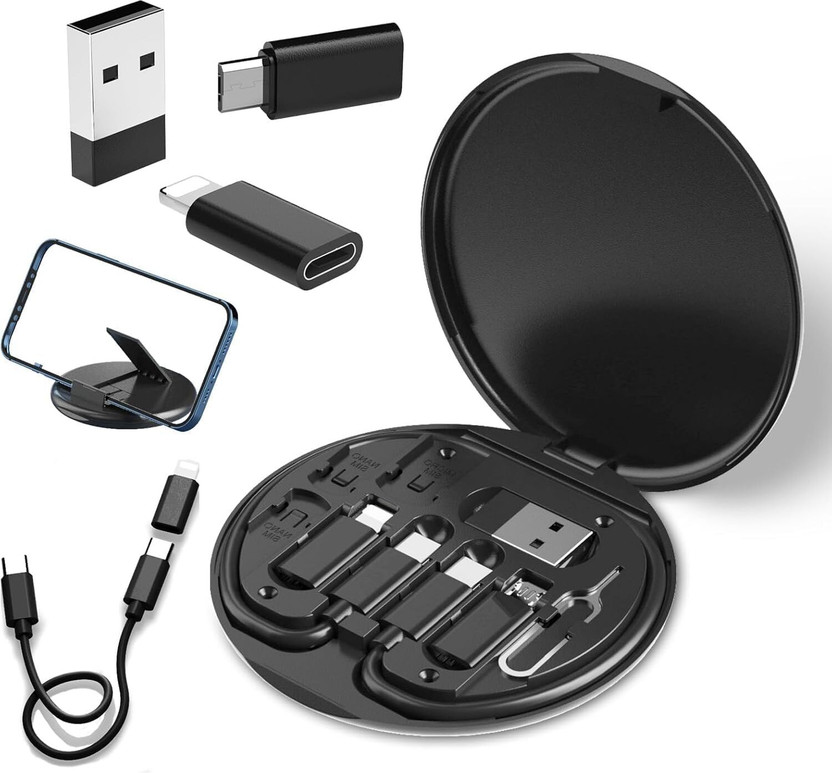 WARRIO Micro USB Cable 1 m All in One Charging Cable Kit 60W with SIM Holder & USB Connectors(Compatible with Smartphones, Tablets, Laptops, Black, One Cable, USB Type A To USB Type C)