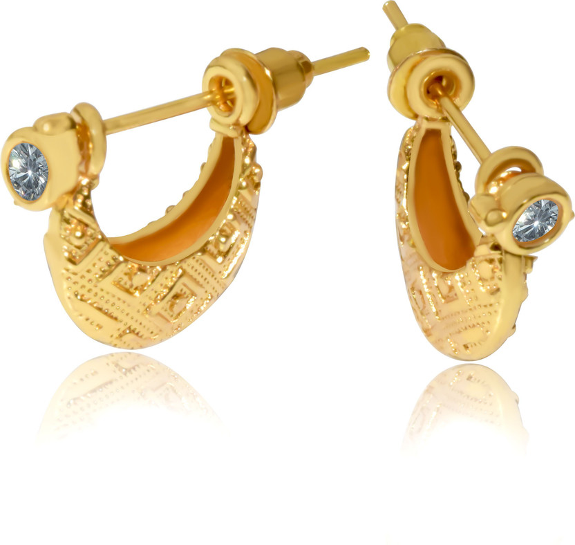 Shahi Pehnawa Gold Plated A D Hoop Earrings, 2.4 cm Length, Brass Push Plug, 3 gm For Men's Diamond Brass Rhinestone Studs