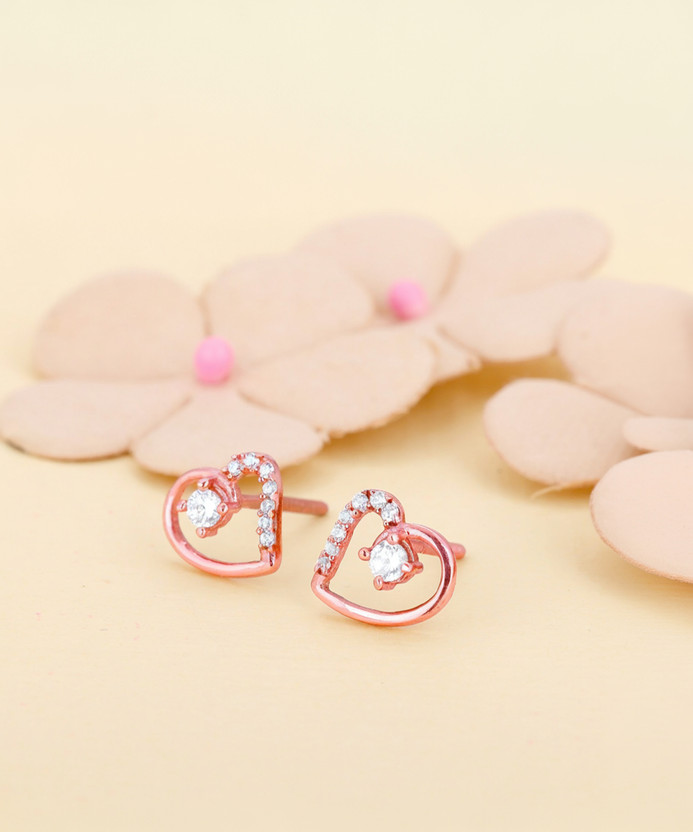 GIVA Sterling Silver Rose Gold Beautiful Heart Earrings for Women and Girls Zircon Sterling Silver Stud Earring