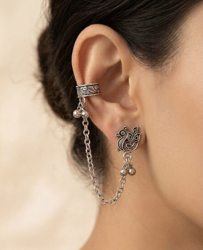 Printaura Printaura Beautiful Oxidized brass cuff earrings Brass Cuff Earring