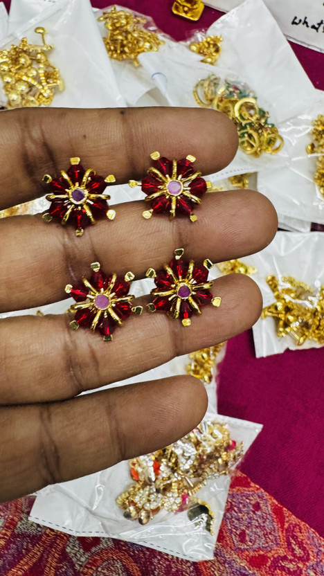 mahalaxmi jewel Latest Model Panchaloha Red Earrings premium for women’s girls Cubic Zirconia Brass, Copper Stud Earring, Hoop Earring