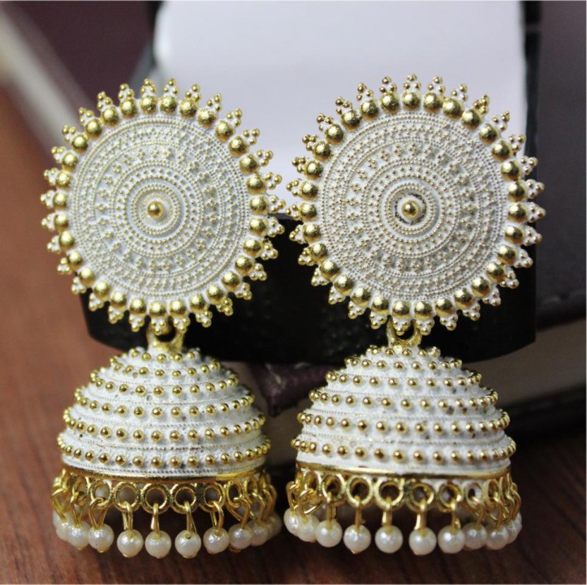 white jhumka earrings