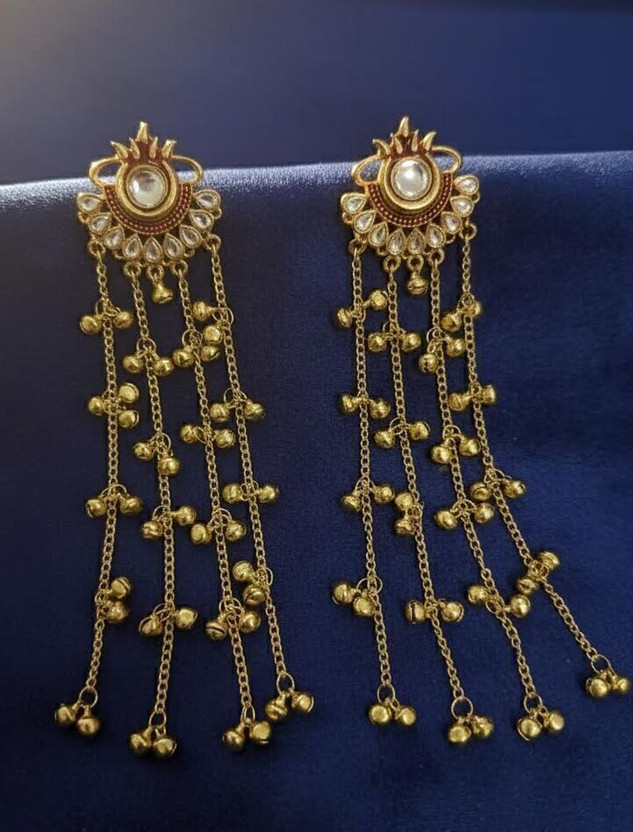 VedantBharat Kashmiri Style Gold Plated Long Chain Earrings Brass Drops & Danglers