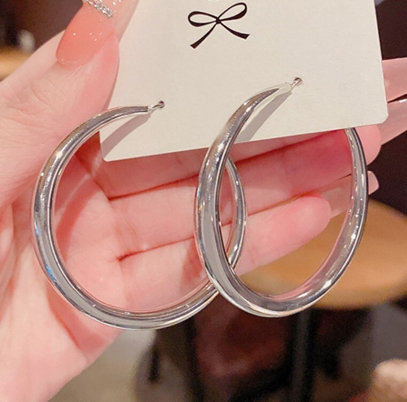 AKISON JEWELS Silver Big Hoop Korean Earrings For Women Girls Trendy Western Fashion Earring Alloy Earring Set, Hoop Earring