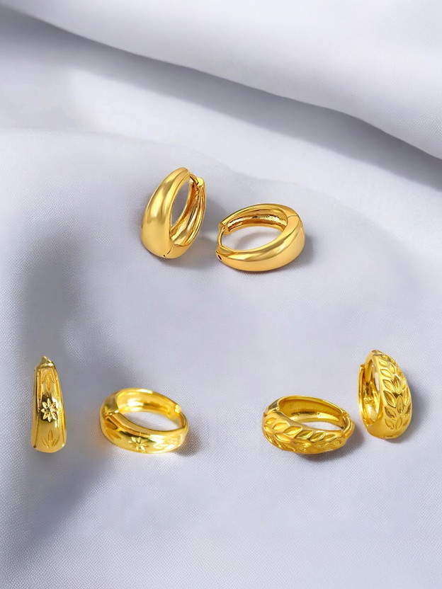 MA FASHION Gold Plated Bali Earrings Brass, Alloy Hoop Earring, Huggie Earring