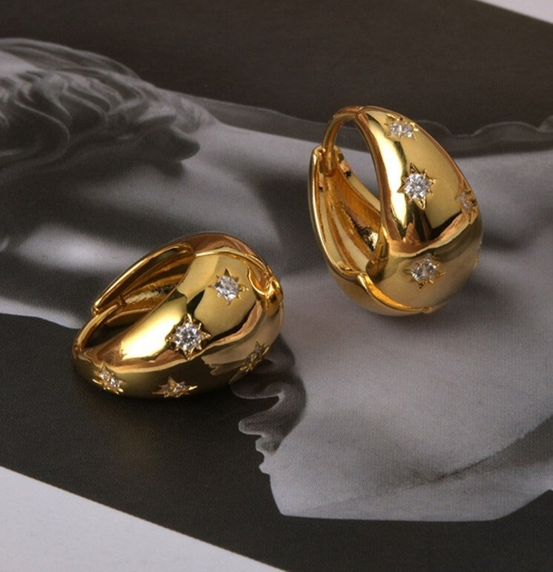 AKISON JEWELS Small Size Gold Hoop Korean Earrings For Women Girls Trendy Western Fashion Crystal, Diamond, Cubic Zirconia Alloy Hoop Earring, Earring Set