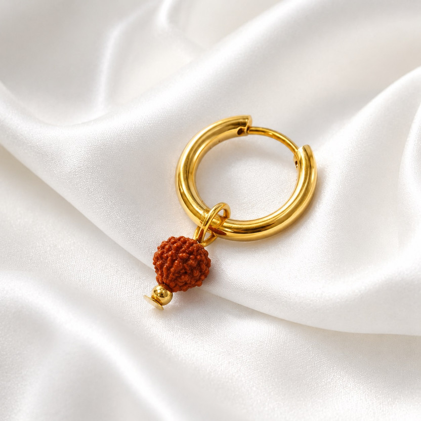 Stylewell Gold Lord Shiva Mahakal Rudraksha Bali Drop Design Hoop Single Ear Stud/Earring Stainless Steel Drops & Danglers