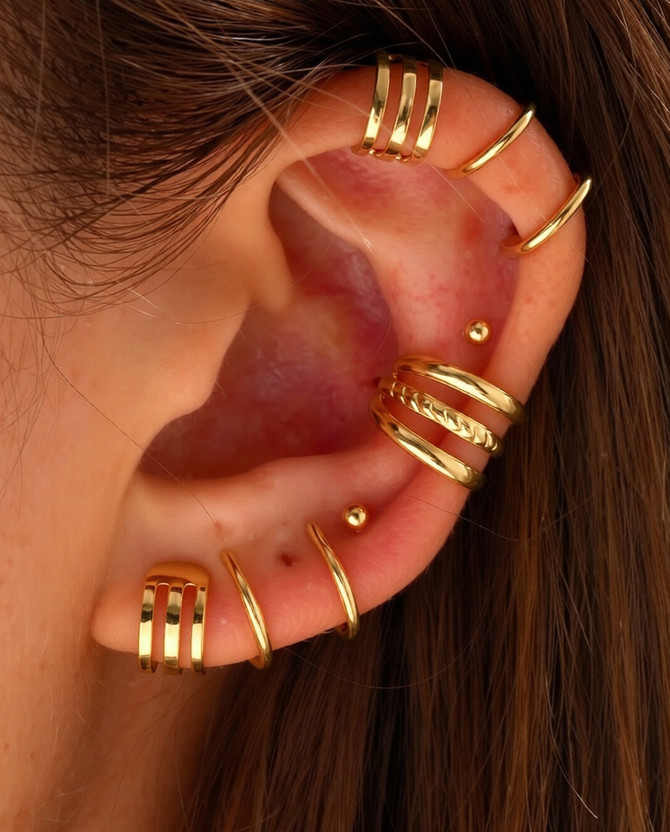 gioielleria Womens Golden Clip On Non- Piercing Earrings: Pack of 7 Alloy Cuff Earring