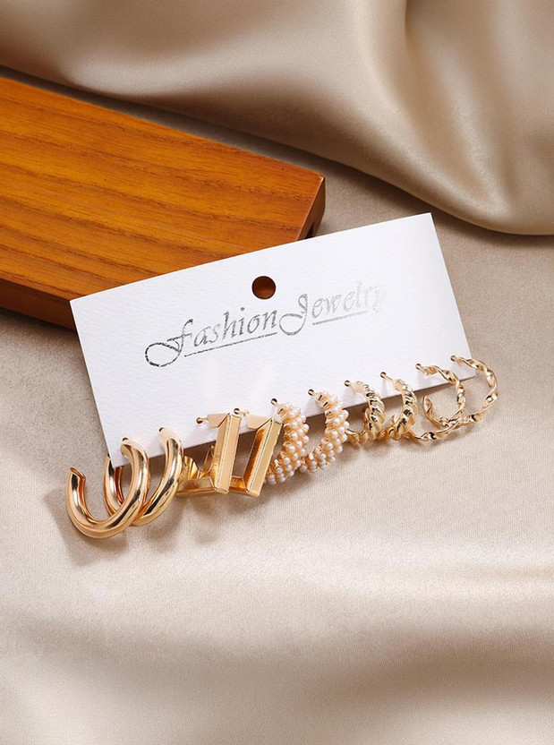 Vembley Combo of 5 Western Earring For Women/Girls Pearl Alloy Stud Earring
