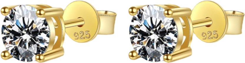 SOUL fine jewelry SOUL 925 Pure Silver Solitaire Studs 22K Gold Plated Size 6.5 to 7mm Cubic Zirconia Sterling Silver Stud Earring