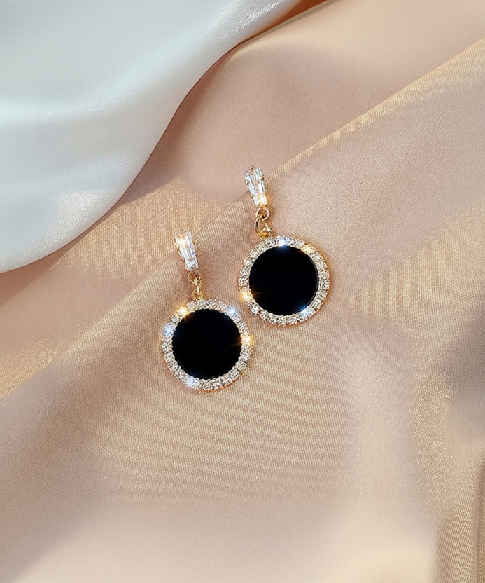 CoolWool Cute Pretty Black Round Fashion Earrings for Women Alloy Drops & Danglers, Stud Earring, Jhumki Earring, Hoop Earring, Cuff Earring