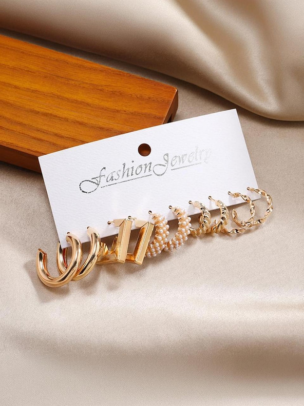 Nehdal Stylish Designer Golden Earrings Combo For Females Alloy Hoop Earring