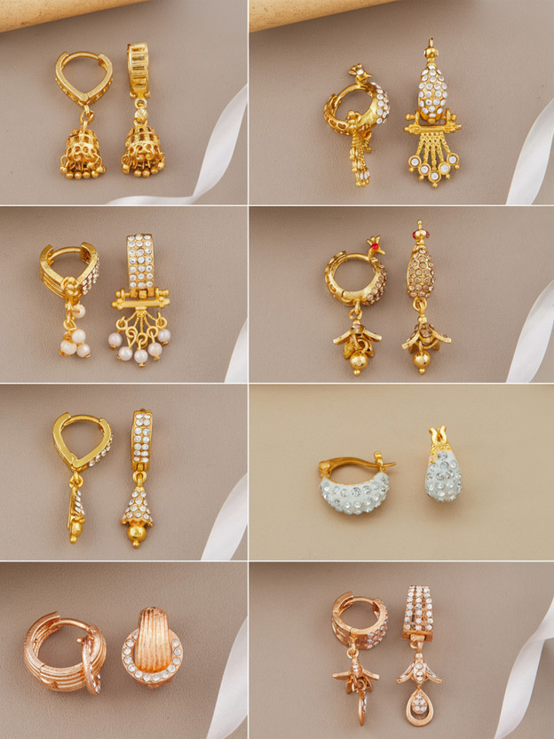 Weroxa Combo Of 8 Diamond Brass Earring Set