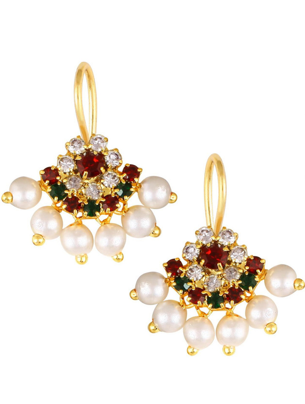 VIVASTRI Artificial CZ Stones and Pearls Press Bugadi Earrings for Women and Girls Alloy Cubic Zirconia Alloy Cuff Earring, Stud Earring