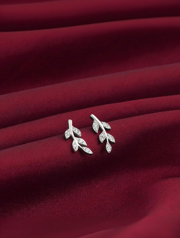 GIVA 925 Silver Leaf Earrings|dangler to girls|Lifetime Plating|6 Month Warranty Zircon Silver Stud Earring