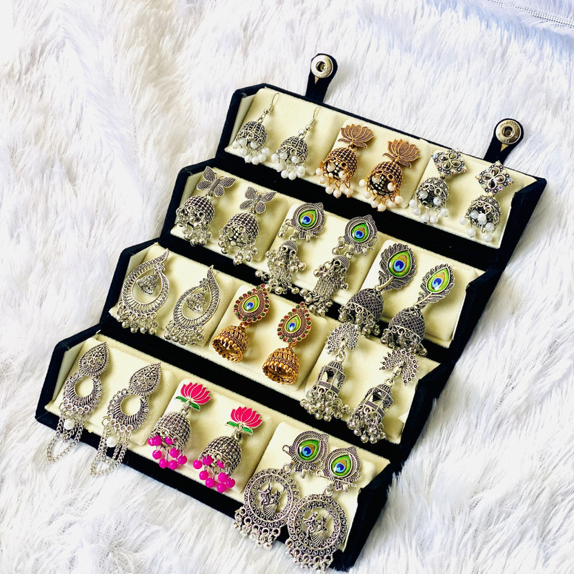 RATNAASYA Premium Gift Combo 12 Designer Oxidized Jhumka Earrings Set Folding Box Alloy Jhumki Earring, Chandbali Earring, Drops & Danglers, Earring Set, Stud Earring