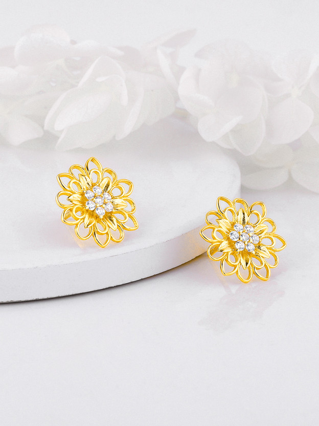 GIVA 925 Silver Anushka Gold Blooming Stud Earring|Lifetime Plating|6 Month Warranty Zircon Sterling Silver Clip-on Earring