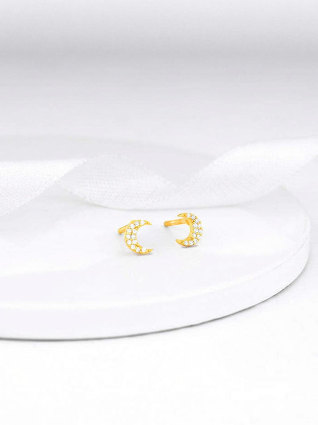 GIVA GIVA Anushka Sharma Golden Crescent Zircon Tiny Earrings Sterling Silver Stud Earring - Flipkart Deal