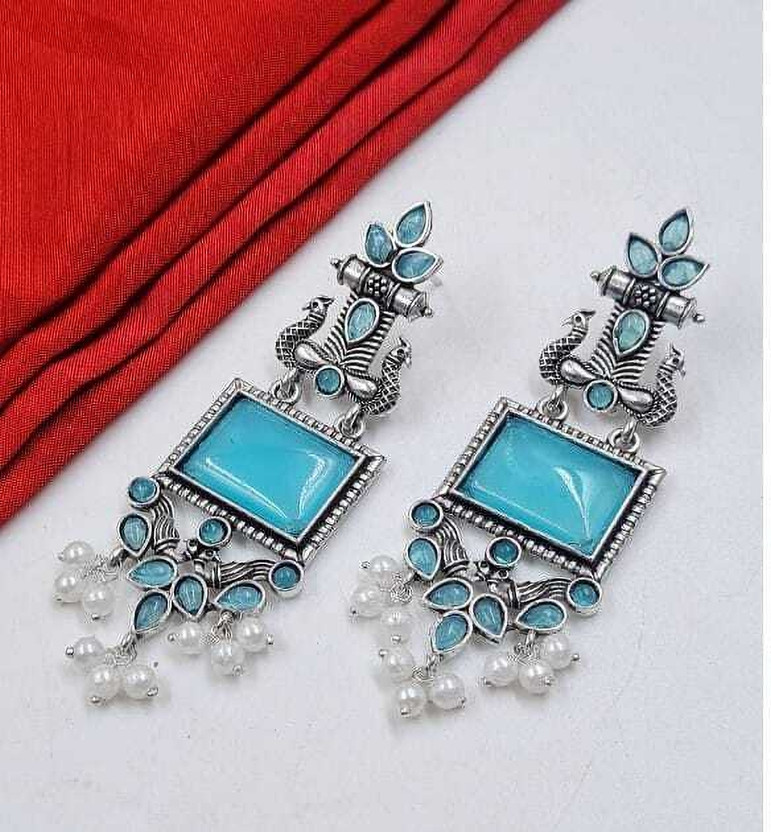 Qalaktiti Royal Peacock Danglers Alloy Drops & Danglers