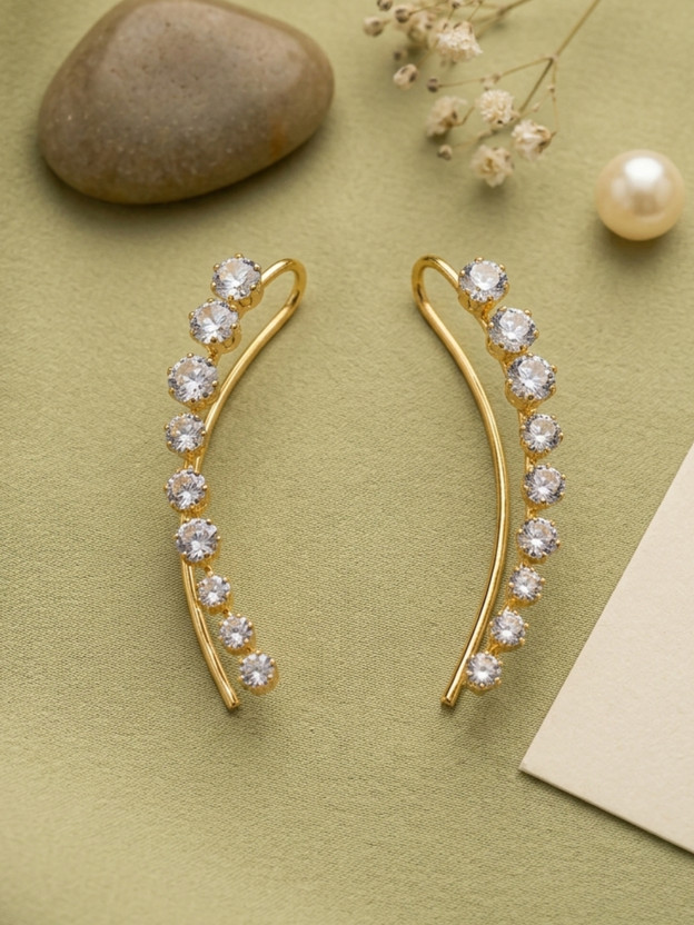 Dressberry Gold-Toned White Classic Ear Cuff Brass Cuff Earring