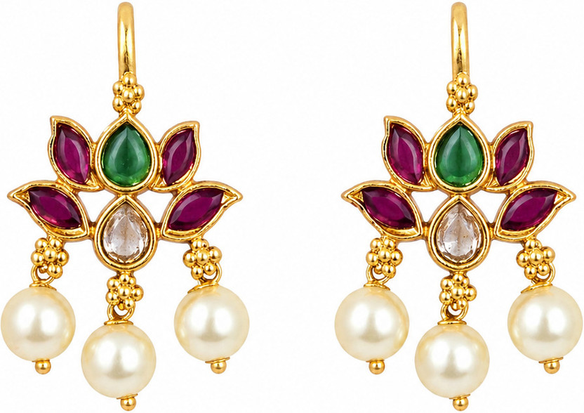 Zevar Lelo Lotus Pearl Bugadi Ear Cuff Cubic Zirconia Brass Cuff Earring
