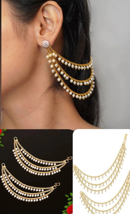 vjj vjj Long Hair Chain Jewellery Earring Pearl Brass Stud Earring - Flipkart Deal