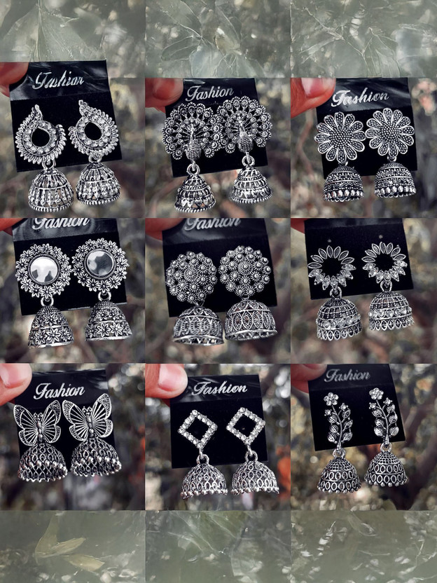 JV CREATION Latest Designer Jhumki Silver Earrings Set Combo Of 6 Cubic Zirconia Alloy Chandbali Earring, Drops & Danglers, Jhumki Earring, Stud Earring, Earring Set