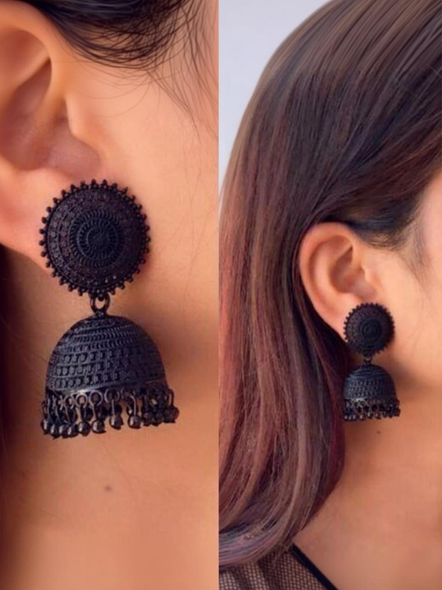 FLIKKER Stylish Beautiful Skin Friendly Jhumka Earring for Women & Girls (Black) Pearl Alloy Jhumki Earring