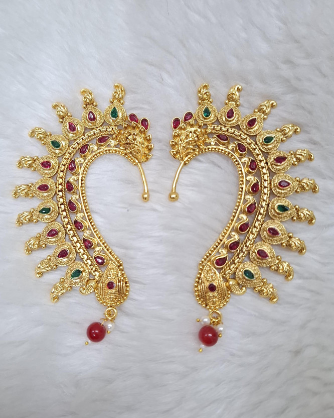 Mrvl Earcuff_kundan2_155 Pearl Alloy Cuff Earring, Earring Set