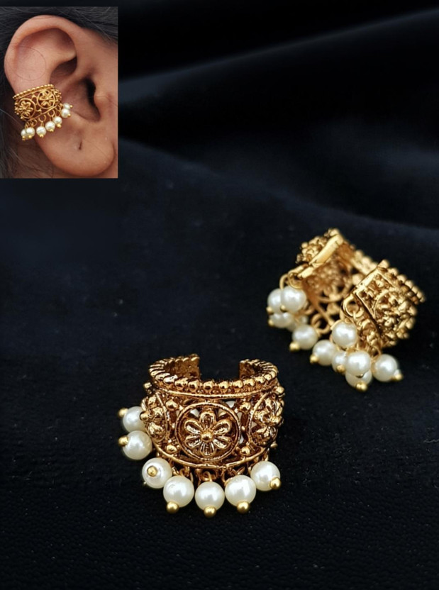 CHICLY CHICLY Traditional Gold Finish Bugadi Ear Cuff with Pearl Drops Beads Brass Cuff Earring - Flipkart Deal