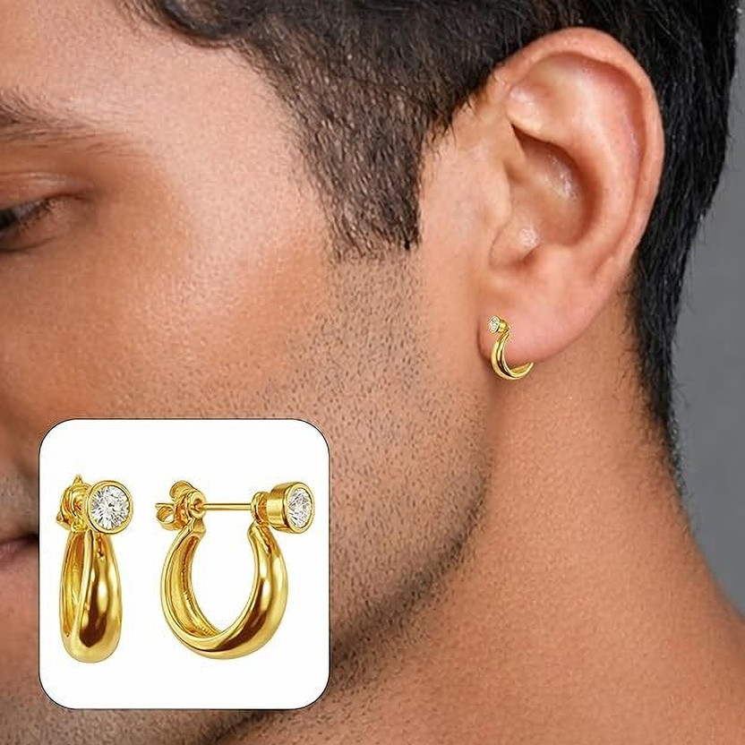 THANU'S CRAFT Kaju Bali Stud Huggie Hoops Earrings Crystal Metal Hoop Earring