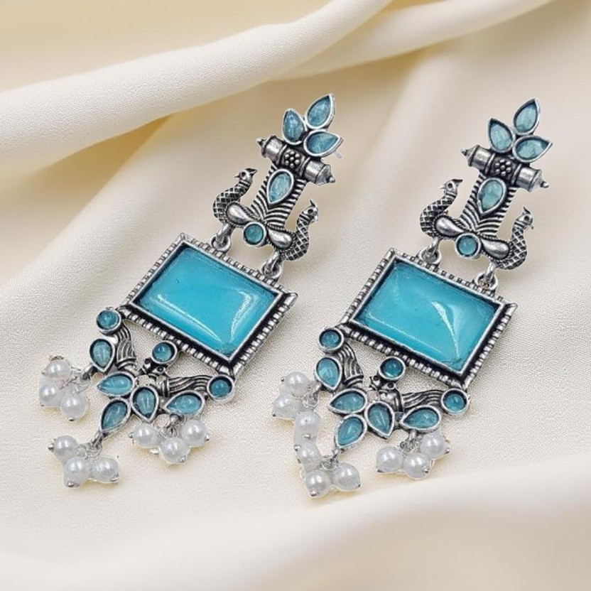 Qalaktiti Vintage Style Jade Statement Earrings Alloy Tassel Earring Alloy Drops & Danglers