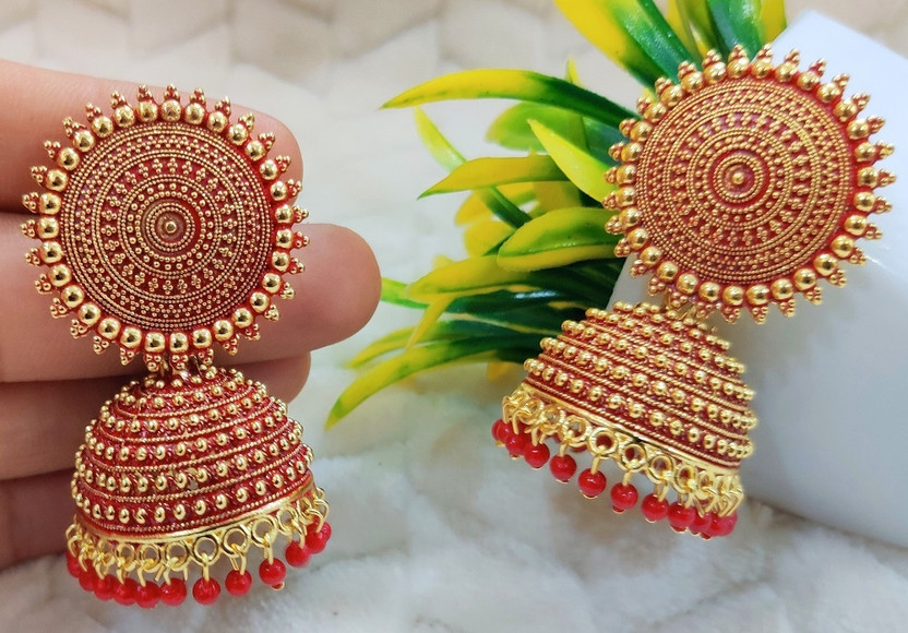 TANLOOMS Latest Collection Kundan Jhumka earrings for Girls and Woman (Red Color) Alloy Jhumki Earring