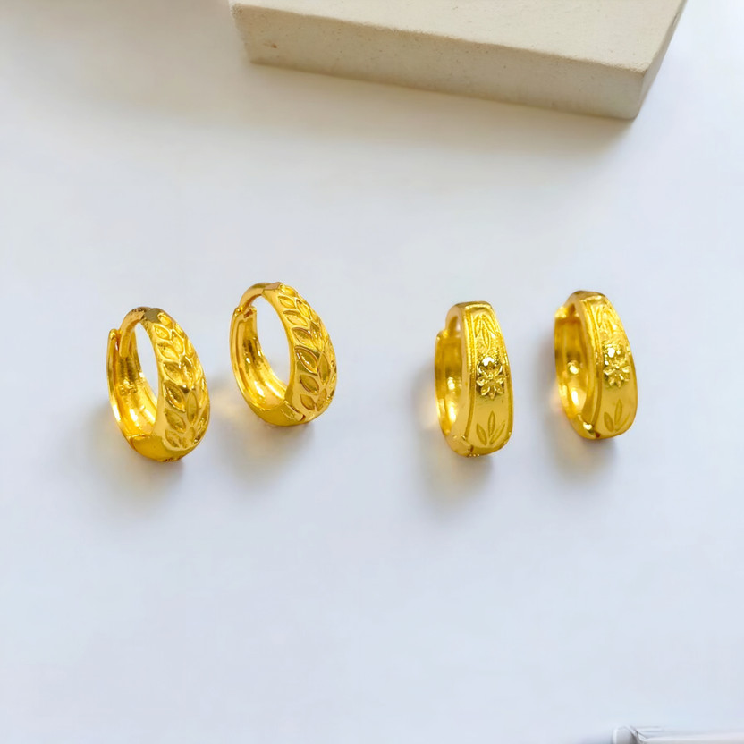 MA FASHION Combo of 2 Gold-Plated Hoop Earrings for Women, Girls, Men & Boys Brass, Alloy Hoop Earring, Huggie Earring