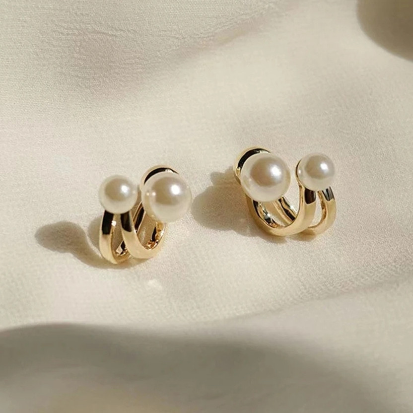 Manpika Korean Pearl Drop Earrings Studs For Women & Girls Alloy Earring Set