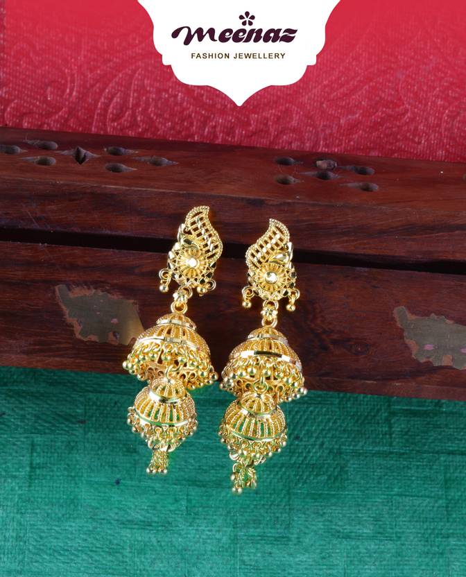 Buy MEENAZ 1 gram gold temple earrings 3 jhumki south