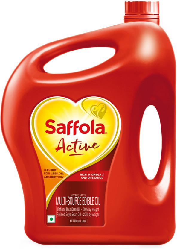 Saffola Active Rice Bran & Soyabean refined oil |Less oil absorption for weight watchers Blended Oil Can(4.25 L)
