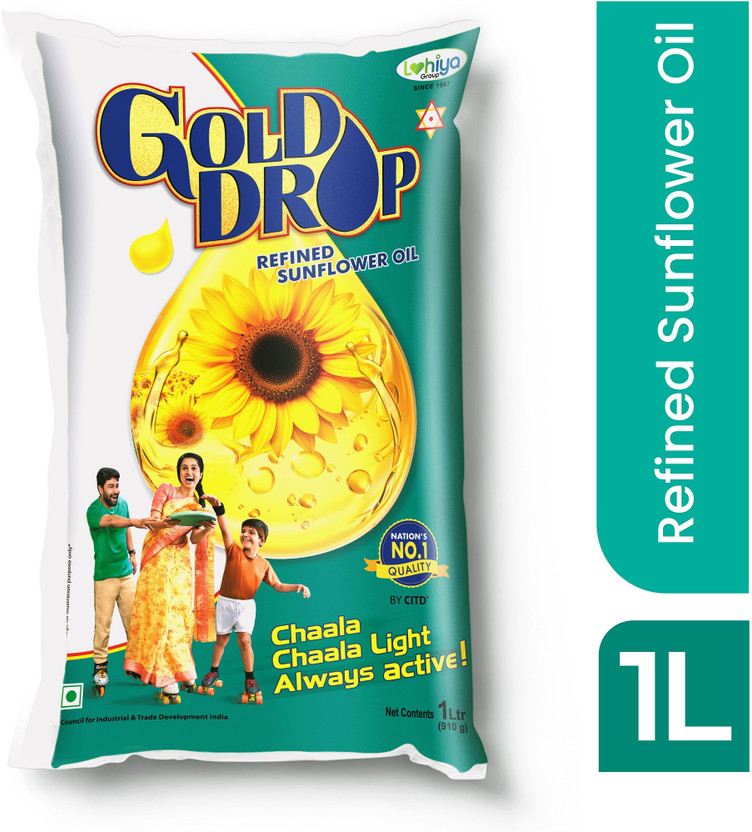 Gold Drop Refined Sunflower Oil Pouch(1 L)