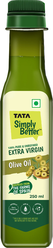 Tata Simply Better Extra Virgin, Pure and Unrefined Olive Oil Plastic Bottle(250 ml)