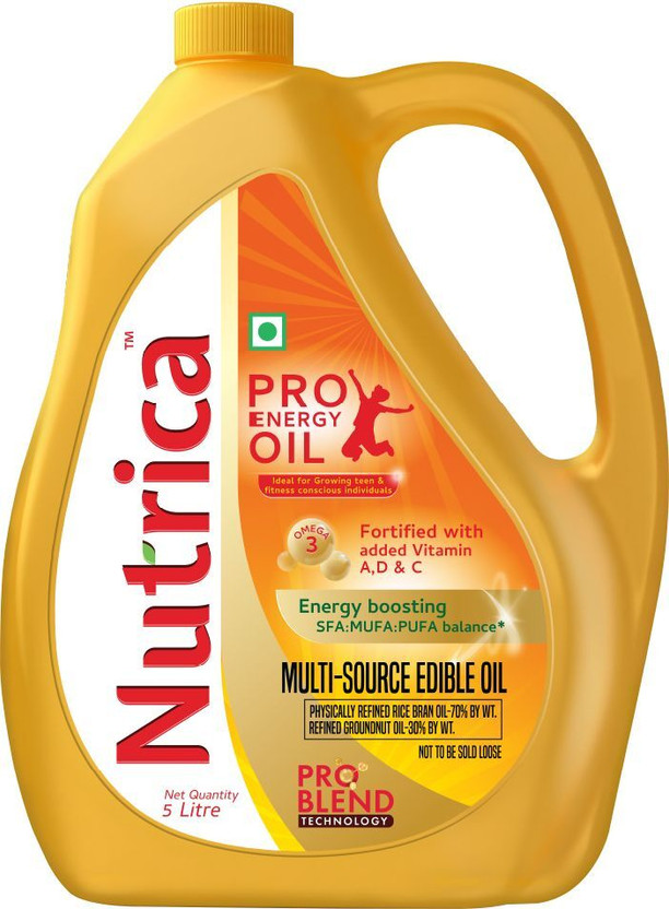 Nutrica Pro-Energy Oil 5 Litre | Fortified with Vitamins A, D & C | Boost Your Health | Rice Bran Oil(5 L)