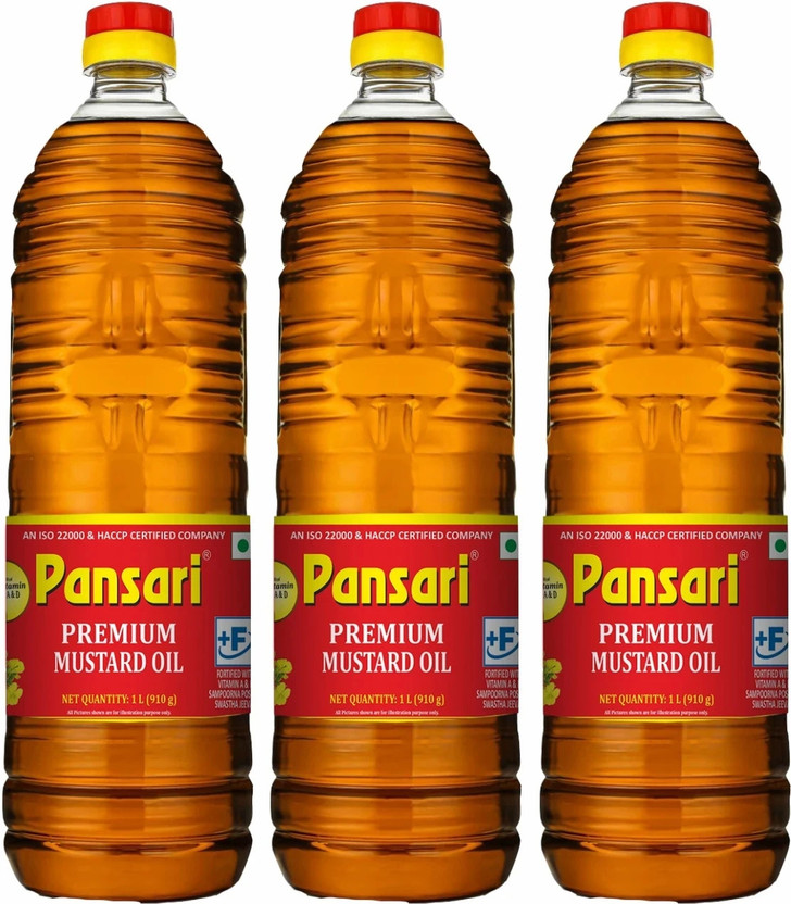 Pansari Kacchi Ghani Mustard Oil Plastic Bottle(3 x 1 L)